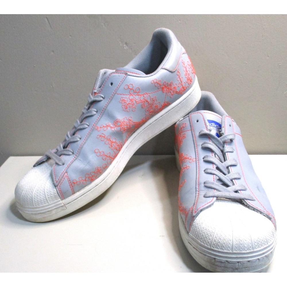 Adidas Superstar Pure Nakameguro Lt Gray Orange Floral Embroidery FV2834 Mens 13